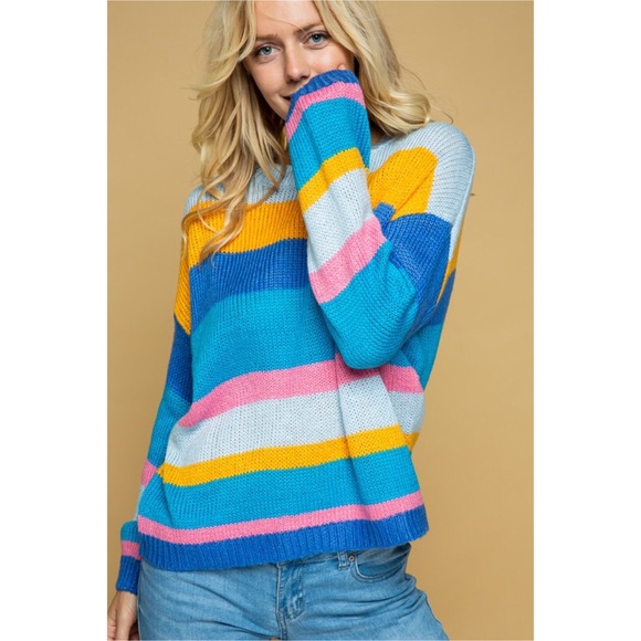 🥰LAST! Blue Multi Color Stripe Super Soft Sweater - Picture 3 of 10